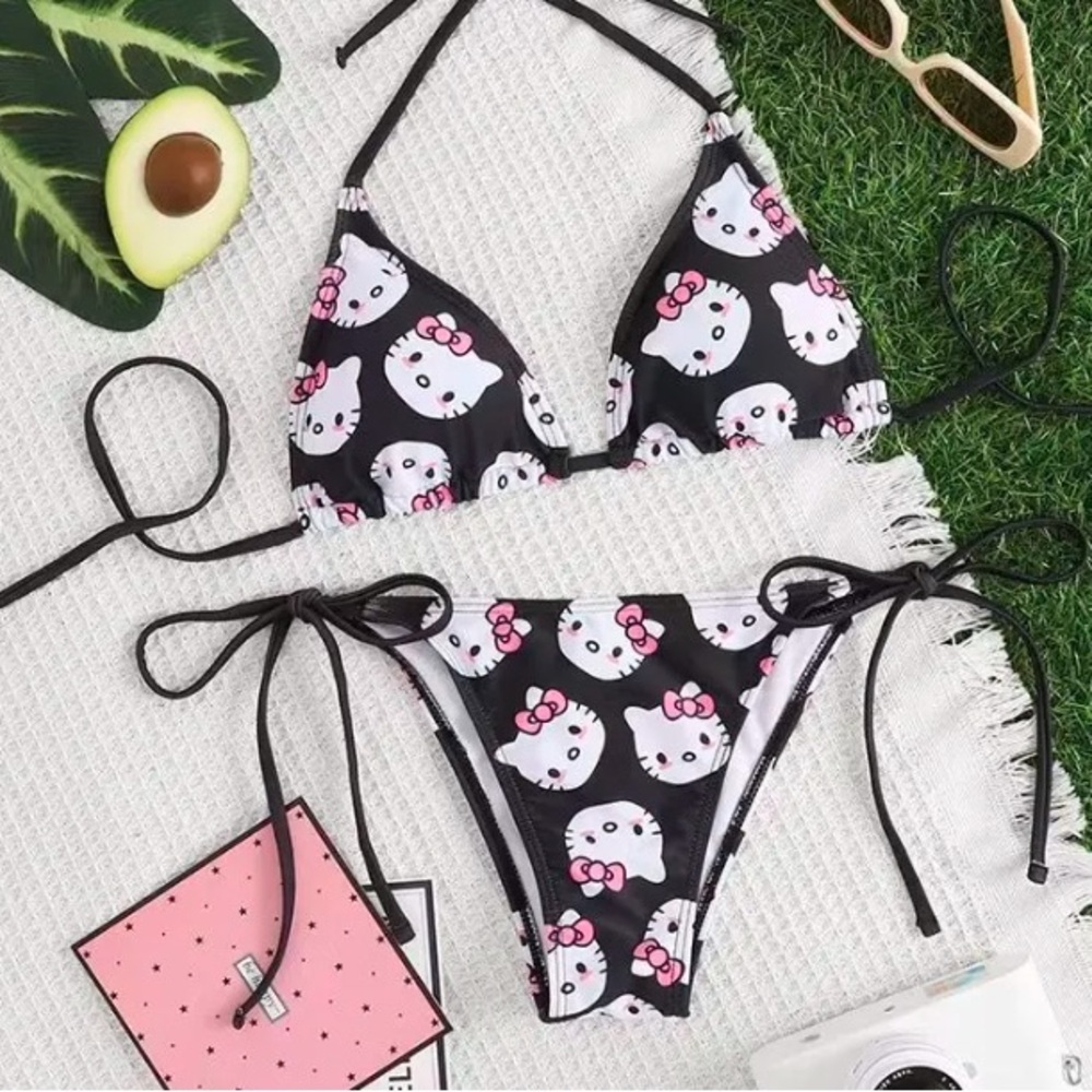 Black and White Hello Kitty Swimsuit Bikini Two piece set Women’s